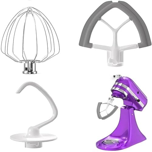3Pcs Flex Edge Beater Dough Hook Wire Whip Kitchen Aid Mixer Attachments Set - Compatible with 4.5-5 Quart Tilt-Head Stand Mixers for Baking Whipping Kneading