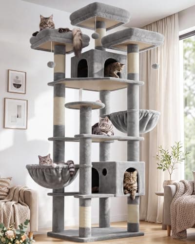 Globlazer Cat Tree Tower for Multiple Adult Cats, 82in, F82, Light Grey