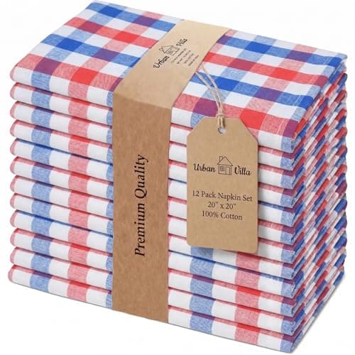 Urban Villa Cloth Napkins 4th of July Dinner Napkins Set of 12 (20X20) 100% Cotton Absorbent Washable Durable Reusable Ideal for Independence Day Celebration Farmhouse Parties Lunch Dinner Napkins