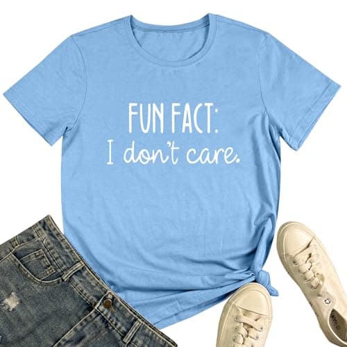 LOOKFACE Women Short Sleeve Tees Fun FACT Graphic Summer T Shirts Heather Sky Blue Small