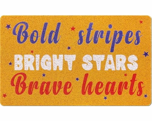 Mindsoft Patriotic Doormat Red White and Blue ''Bold Stripes Bright Stars Brave Hearts'' Door Mat Memorial Day Front Door Mat for Home Holiday Decoration 18 x 30 Inch