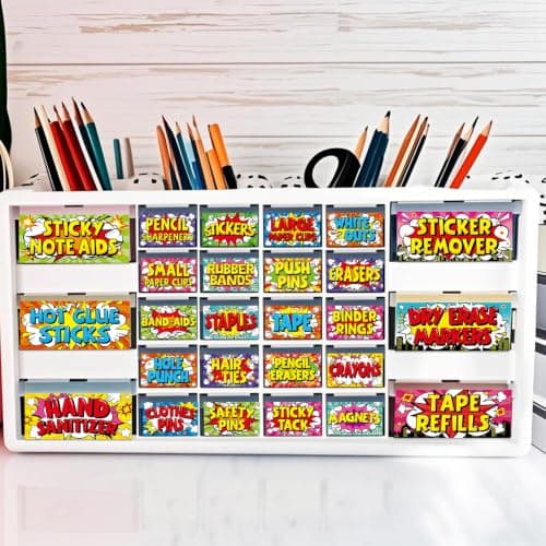 54Pcs Classroom Toolbox Labels Classroom Decoration Hero Self-Adhesive Toolbox Sticker Hero Theme Tool Box Storage Decal Colorful Organizer Container Decor for Back to School Teacher Supplies