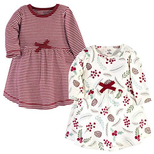 Touched by Nature Girls, Toddler, Baby and Womens Organic Cotton Short-Sleeve and Long-Sleeve Dresses, Holly Berry Long Sleeve, 0-3 Months