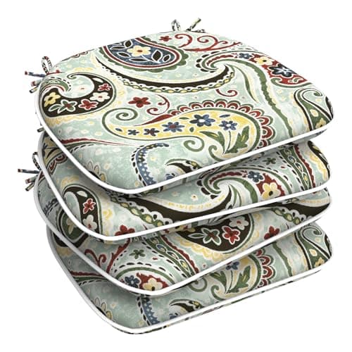 LVTXIII Outdoor Chair Cushions for Patio Furniture Set of 4, Water Repellent Patio Chair Cushions 17"x16" with Ties, U-Shaped Dining Chair Pads for Garden Kitchen Use, Paisley Light Cyan