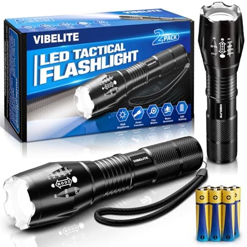 VIBELITE LED Flashlight High Lumens, 5 Modes Zoomable Waterproof Tactical Flashlight for Hiking, Camping Emergency, Cool Gadget Birthday Gifts for Men, Him, Teen Boys, Husband, Gifts for Dad, 2 Pack