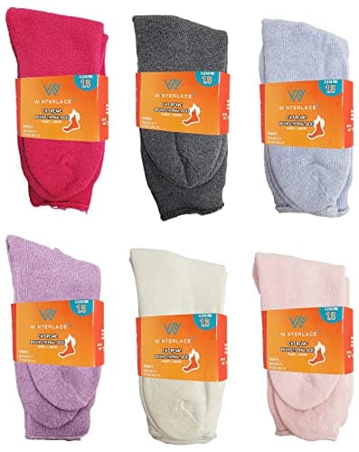Winterlace 6 Pairs Thick Thermal Socks, Plus Size Womens Brushed Interior Warm Winter Cushioned Crew