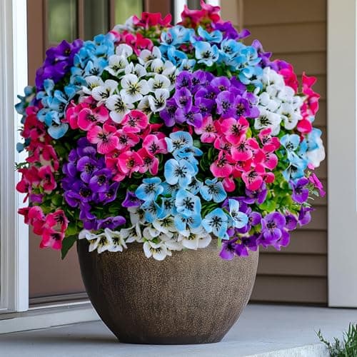 AXYLEX Artificial Flowers Outdoor Shrubs - 16 Bundles Fake Plants UV Resistant No Fade Faux Plastic Greenery Home Garden Porch Decoration Indoor (1, Multi 16-5)