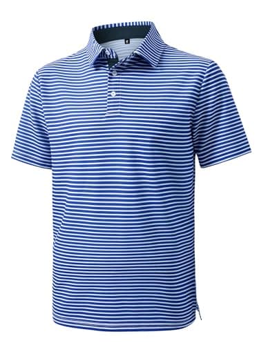 JEMLDL Men's Golf Shirts Dry Fit Short Sleeve Slim Fit Performance Moisture Wicking Casual Printed Collared Golf Polo Shirts for Men Blue Stripes XL