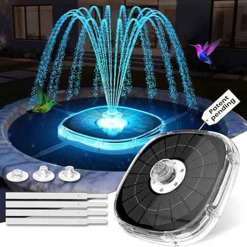 Solar Fountain Pump for Bird Bath,2026 Solar Powered Water Fountain Pump with Lights, 4000mAh Large Battery Solar Bird Bath Fountains Outdoor,9 Spary Modes Solar Birdbath Fountains for Pond,Pool-White