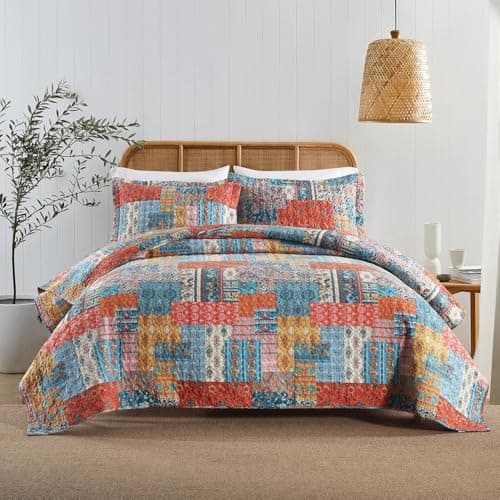 VISIMISI Cotton Bedspread Quilt Sets Reversible Coverlet Sets Comforters Vintage Bohemian Patchwork Bedspread,Orange,King Size