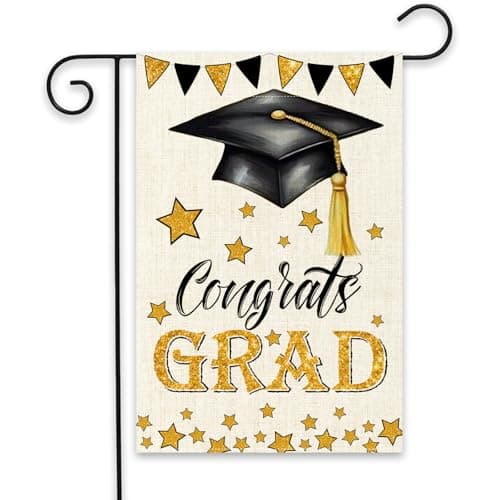 Congrats Grad Garden Flag Double Sided, Class Of 2025 Graduation Ceremony Yard Outdoor Decoration 12.5x18 Inch