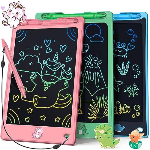 FLUESTON LCD Writing Tablet for Kids, 8.8 Inch Drawing Tablet for Boys Girls 3 4 5 6 7 8 Year, 3pcs in 1 Pack Drawing Pad Easter Basket Stuffer for Kid Educational Doodle Board Cute Unicorn Toy