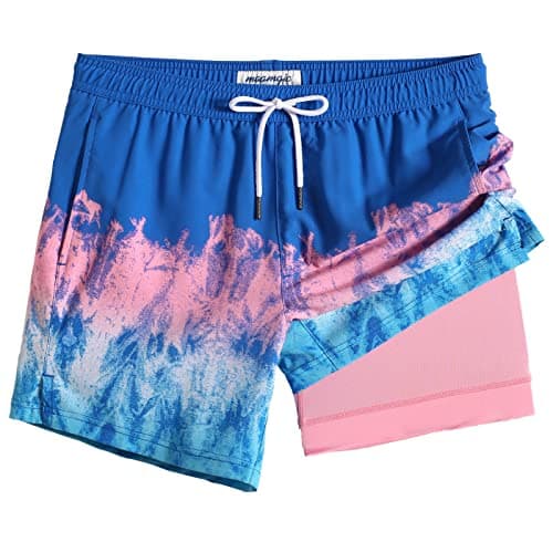 maamgic Mens 5 Inch Stretch Swimming Shorts Compression Liner Swim Trunks Quick Dry Bathing Suits Board Shorts Beach Shorts Swim Suits Ice Blue Small