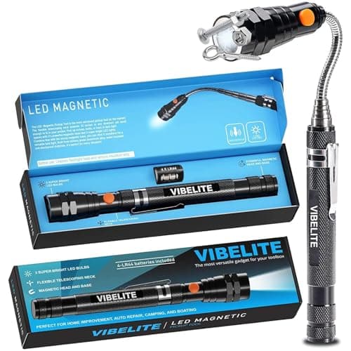 VIBELITE Extendable Magnetic Flashlight with Telescoping Magnet Pickup Tool-Cool Gadget Gifts for Men, Women, Him, Teen Boys, Husband, Dad, Father, Mechanic, Birthday Gifts for Men, Black