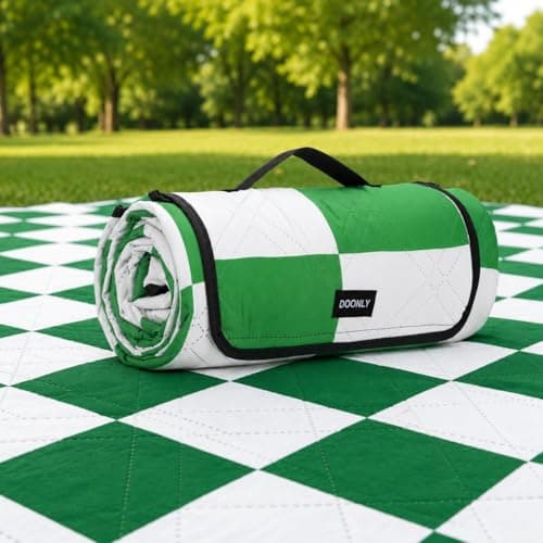 Doonly Large Picnic Blanket, 78 x 78 in, Waterproof Beach Blanket, Gingham