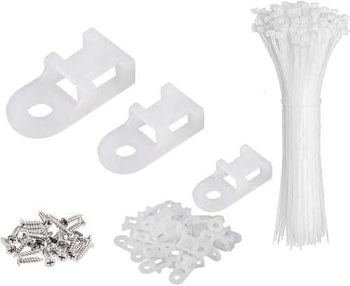 White Cable Zip Tie Mounts Kit-50 Pcs Cable Zip Tie Saddle Type Mounts Base With 50 Pcs 6" Cable Ties and 50 Pcs Tapping Screw, Wire Cable Clips Organizer Holders Clamps