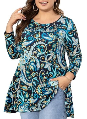 splensive Plus Size Tunic Tops for Women,3/4 Sleeve Swing White Black XL