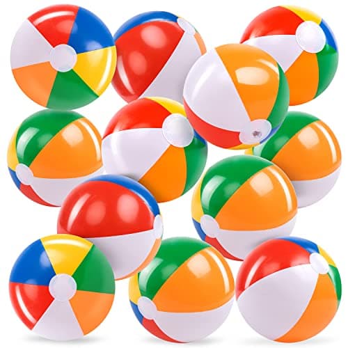 JOYIN 12-Pack 12“ Beach Balls - Bulk Classic Beachball Inflatable Swimming Pool Toys for Games Adults Kids Birthday Party Supplies Combo Set, Rainbow Color Blow Up Luau Decorations Favors Gifts (12")