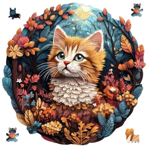 Qiuenisray Mother's Day Wooden Puzzles, Sweet Heart Cat Love Jigsaw Puzzle 200 Piece, Beautiful Wall Decor, FSC Certified Unique Shape Puzzle Pieces, Wood Puzzle Gift for Family Game 11.2x11.2 in