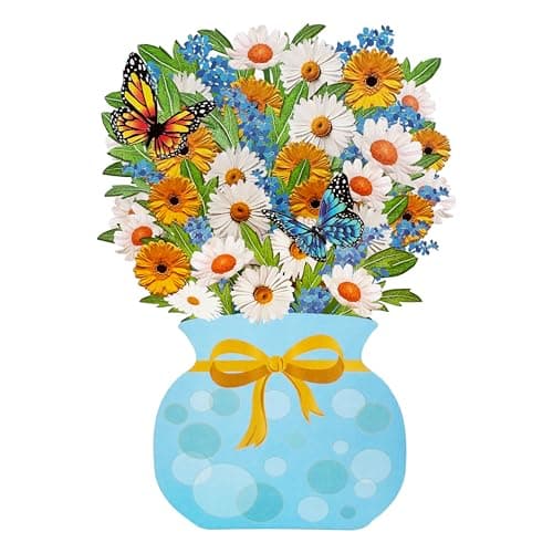 SOLIFEGOBLE 3D Pop Up Daisy Bouquet Card with Butterflies – Mother’s Day Greeting Card for Women, Birthday & All Occasions, Includes Envelope & Message Tag (Daisies)