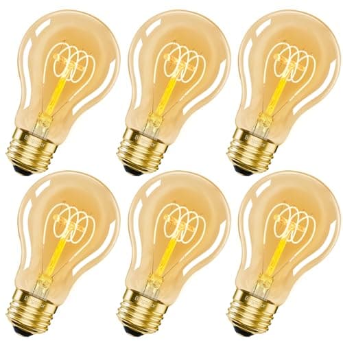 A19 E26 Vintage Edison Bulbs 6W LED Equivalent 60 Watt, 6 Pack Dimmable E26 LED Edison Amber Warm Light Bulbs 2200K, A19 Antique Decorative Light Bulb for Sputnik Chandelier, Pendant, 400LM