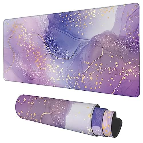 Desk Mat, Purple Rose and Lavender Liquid Marble Extended Gaming Mouse Pad Large, 35.4"x15.7" Big Mouse Pad with Non-Slip Base and Stitched Edge, Long Computer Keyboard Mouse Mat for Home Office Work