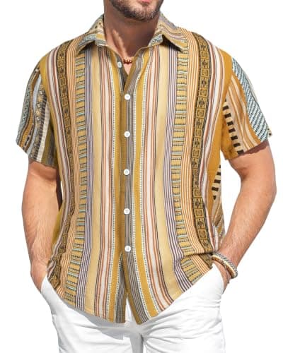 BOJIN Hawaiian Shirt for Men Button Down Shirts CS189A Brown Stripe M
