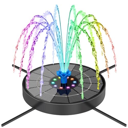 SEIRMEP Solar Fountain Pump with 3 Spray Height Adjustments, Upgraded Glass Solar Bird Bath Fountains with LED Lights,6 Nozzles,Outdoor Solar Water Fountain for Bird Bath, Garden, Pool, Pond (Blue)