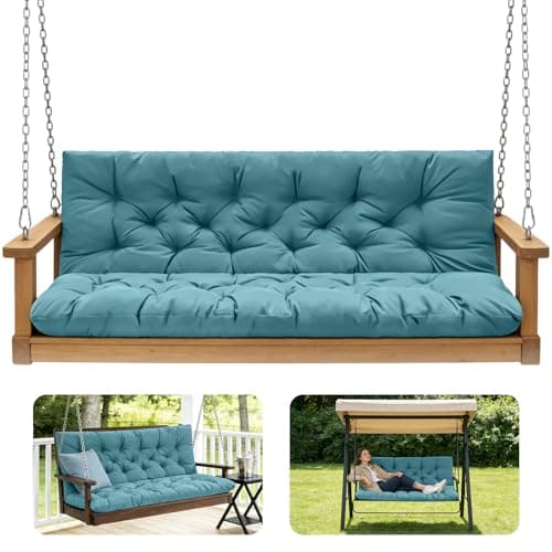 GPQAWER Outdoor Swing Cushions,Waterproof Swing Cushions 3 Seater Replacement with Backrest,Outdoor Thickened Bench Cushion with Ties for Porch,Patio,Backyard,Garden (Lake Blue 60 * 40 in)