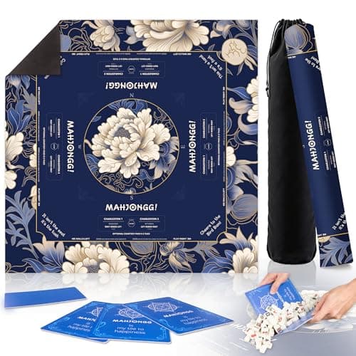 HWZ Mahjong Mat with 4 Professional Tile Mixers & Storage Bag, 31.5x31.5 Inch, 3.5mm Thick Waterproof Noise-Reducing Game Mat for American Mahjong, Cards ＆ More, Navy Blue