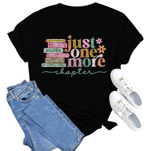 MAIHUN Reading Shirt for Women Book Lover Teacher Tshirt Just One More Chapter Bookworm Tee Top Black