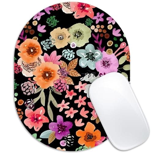 Velluxion Floral Art Mouse Pad, 6 x 8 in Botanical Painting Design, Oval Portable Mousepad with Non-Slip Base for Laptop Computer, Watercolor Flowers