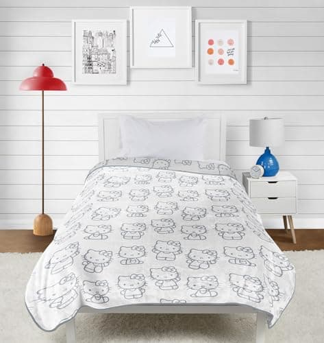 Jay Franco Hello Kitty White Kitties Plush Blanket - Measures 60 x 90 Inches, Kids Bedding - Super Soft Fleece Bedding