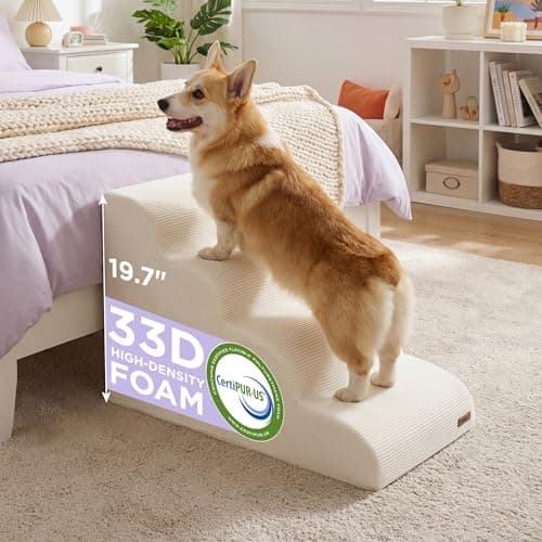 Lesure Dog Pet Stairs for Small Dogs, Beige, 4 Steps