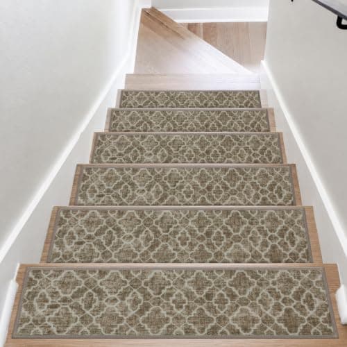 COSY HOMEER Stair Treads for Wooden Steps Indoor, Non-Slip Carpet Stair Runners with TPE Backing, Soft Peel & Stick for Kids, Elders, and Pets, Fern Brown, 4pc