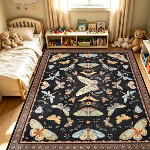 BLEUM CADE 5x7 Black Butterfly Rugs for Bedroom, Machine Washable Rug