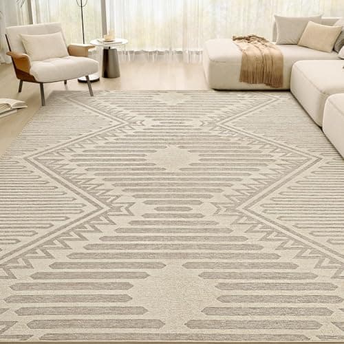 Boho Beige 5x7 Area Rugs Textured Tufted Rugs for Living Room Bedroom Nursery Rug-Carpet Washable Brown Neutral Modern Aztec Rug