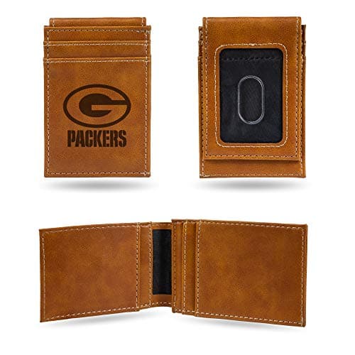 Rico Industries NFL Laser Engraved Front Pocket Wallet, Green Bay Packers, Brown