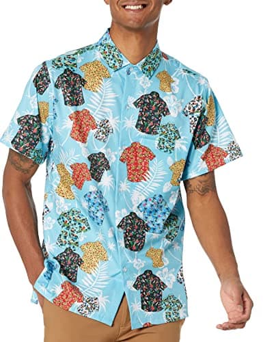 Funny Guy Mugs Men's Shirts On Shirt Hawaiian Print Button Down Short Sleeve Shirt, Small