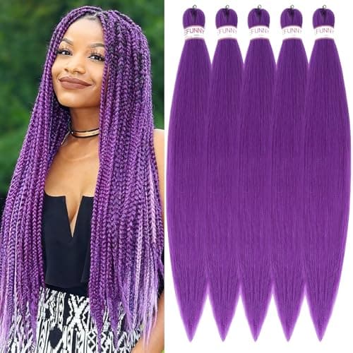 Purple Braiding Hair 5 Packs 24 Inch Professional Pre Stretched Braiding Hair For Braids Or Twist,Yaki Perm Straight Synthetic Hair Extension For Women(24in, purple#)
