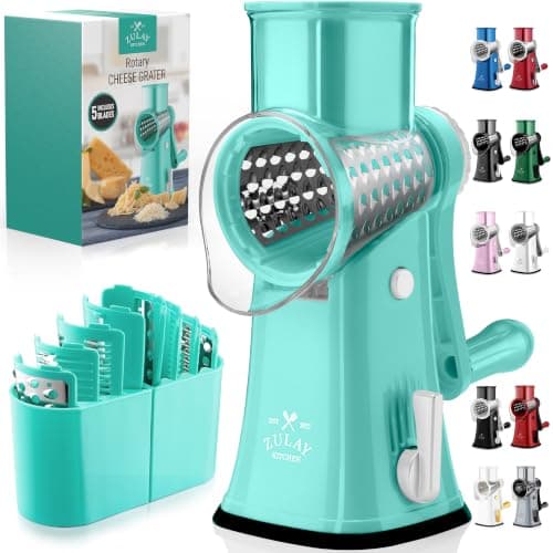Rotary Cheese Grater Hand Crank, Vegetable Shredder - Teal