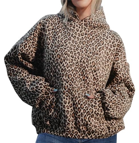 ACCPUR Leopard Print Hoodies for Women Oversized Cheetah Hooded Sweatshirt 2000s Graphic Pullover Tops Y2k Boyfriend Hoodie Brown