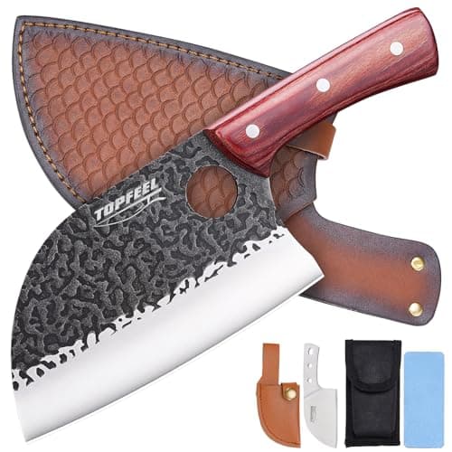 Topfeel 6.8-Inch Serbian Chef Knife Set with Leather Sheath and Whetstone