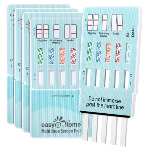 Easy@Home 5 Panel Urine Drug Test Kit [5 Pack] - THC/Marijuana, Cocaine, OPI/Opiates, AMP, BZO All Drugs Testing Strips in One Kit - at Home Use Screening Test with Results in 5 Mins #EDOAP-754