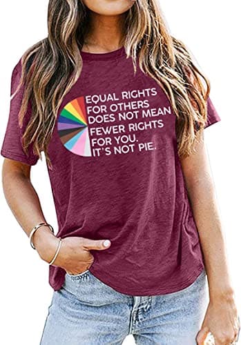 Funny Pride Shirt Women Love Wins LGBT Equality Letter Print Tee Purple