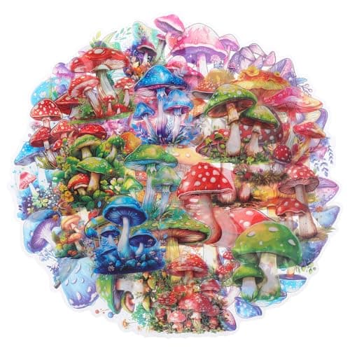 LXUEJIE 50 Pcs Colorful Mushroom Stickers, Clear PET Mushroom Aesthetic Sticker Cute Cartoon Waterproof Stickers for Laptop Water Bottle Skateboard Scrapbook Luggage Crafts Decorative