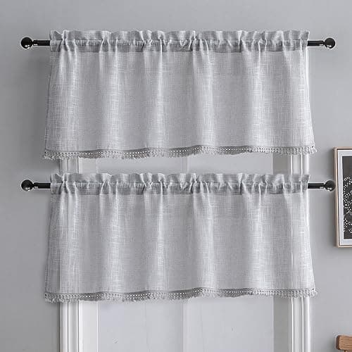 Beda Home Tassel Linen Textured Swag Curtain Valance, Lt Grey, 52 x 18 in