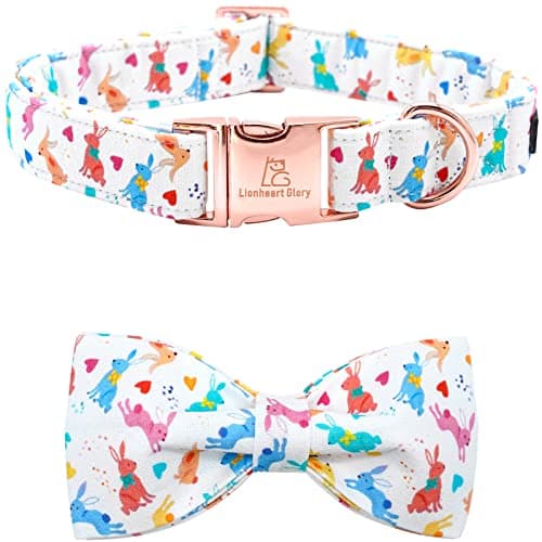 Lionheart glory Easter Dog Collar with Bow Tie Rabbit Print Dog Collar Girl or Boy Soft Durable Adjustable Puppy Gift Collar Bows Spring Collar Dog Bow