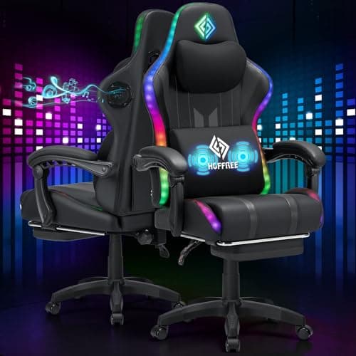 HOFFREE RGB Gaming Chair with Speakers Music Rhythm Lights Game Chair-Grey