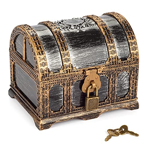Pemalin Kids Pirate Treasure Chest Plastic Pirate Vintage Treasure Box, Mini Pirate Chest Toys for Boys